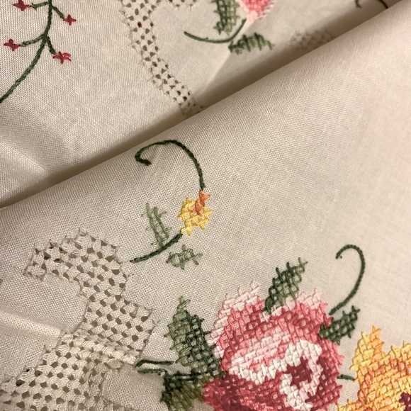 🌸 Vintage Hand-Embroidered Linen Tablecloth from Poland - Picture 3 of 6